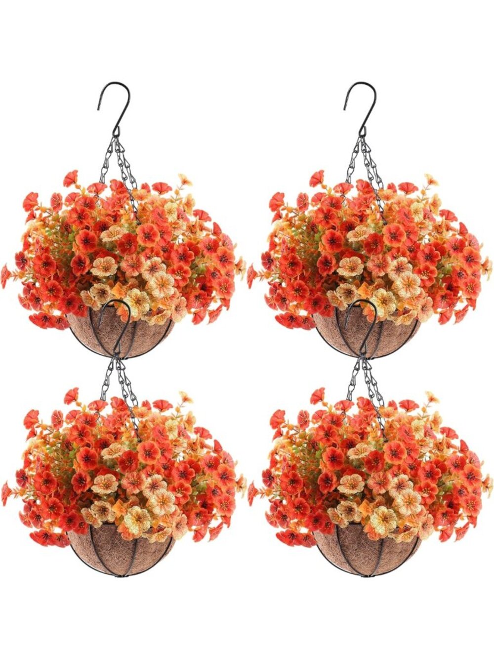 Vibrant Artificial Fall Flowers Hanging Basket - Faux Mums Planters for Outdoor